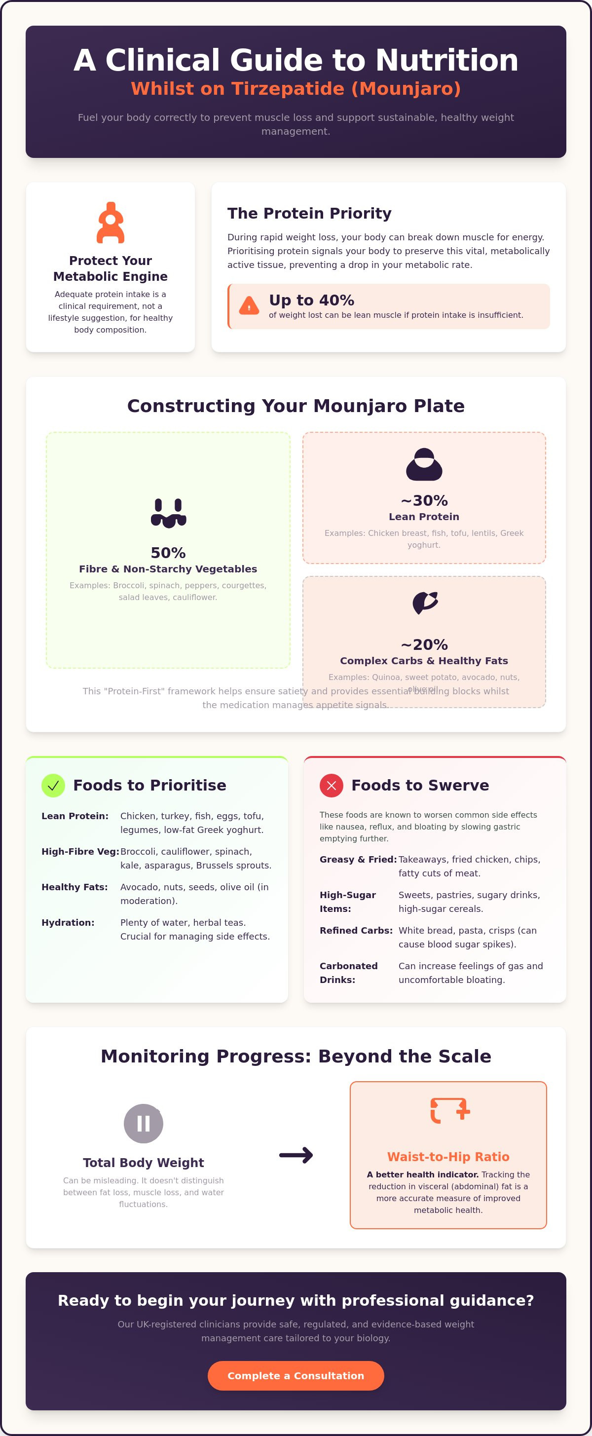 Dieting on Mounjaro UK: The Blunt Clinical Reality for 2026 — infographic